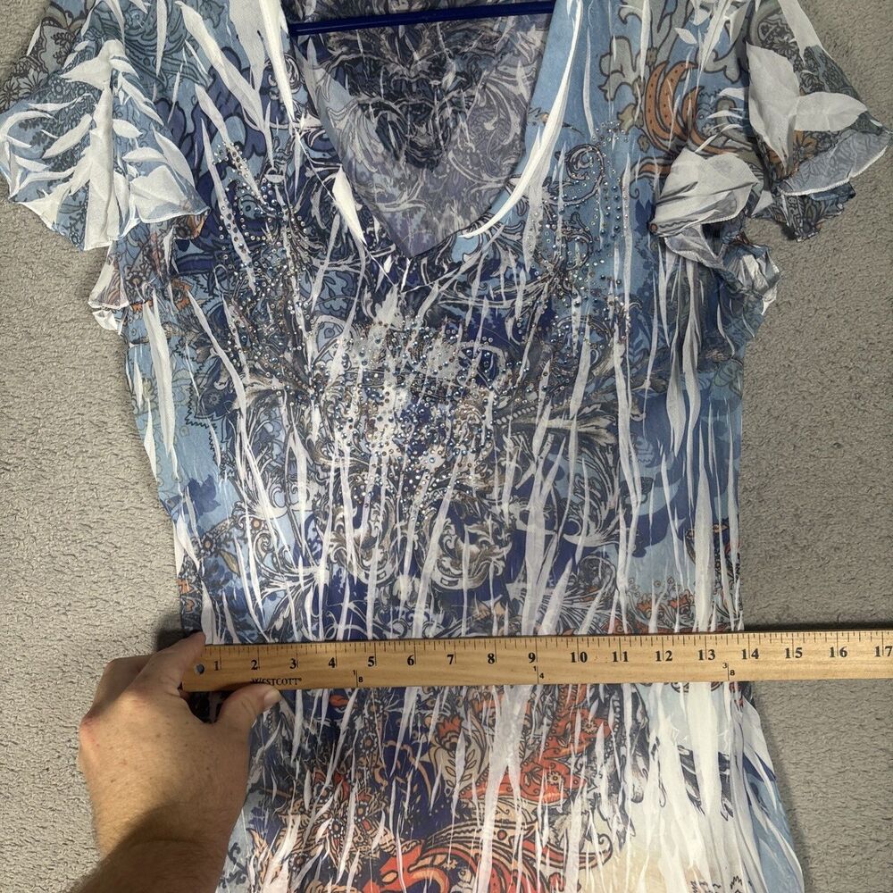 Reba Dress Size L Layered Chiffon Paisley USA Artsy Boho Art To Wear Embellished - Picture 9 of 16